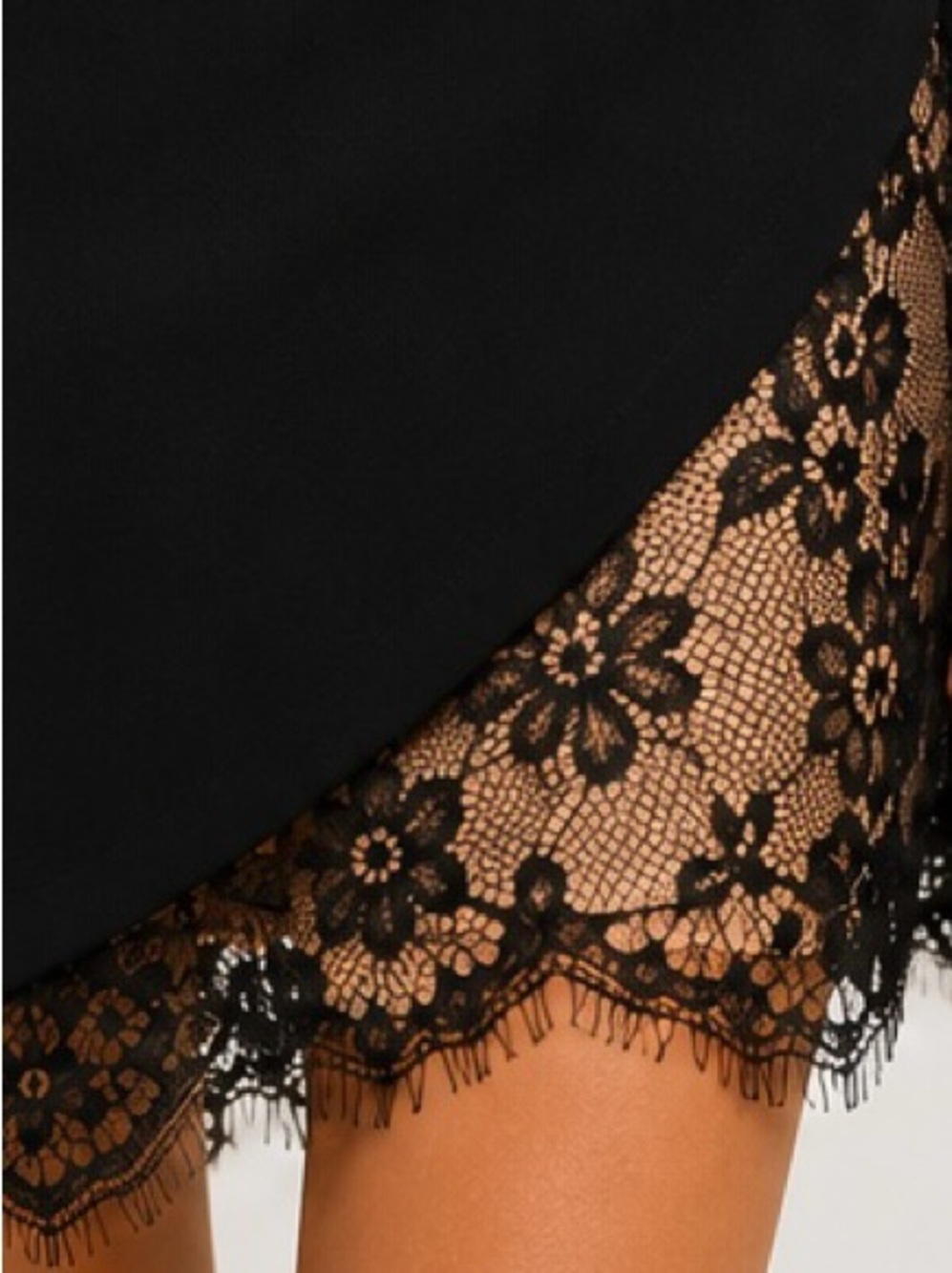 Lush Black Lace Hem Mini Dress Nude Illusion Slip Cocktail Party Size S - Picture 4 of 10